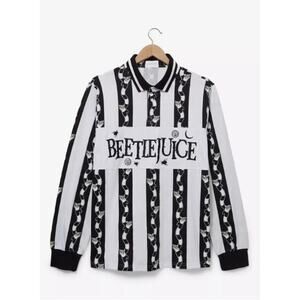 Beetlejuice Sandworm Striped Rugby Long Sleeve Men Women Black Shirt Large New